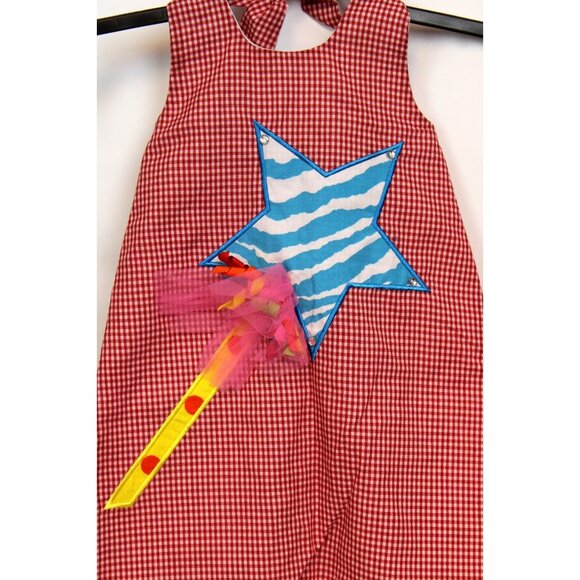 Potato Saks Red Gingham Halter Dress sz 4 Star Wand Ribbon Tulle Birthday July 4 - Picture 3 of 9